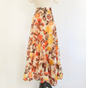 floral pattern wrap skirt in orange, yellow, brown and white
