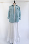 denim shirt with white braveworks wrap