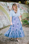 maxi wrap skirt in pattern blue