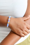 wood and glass beaded bracelet in light blue color