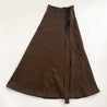 100% cotton wrap brown skirt with subtly brown floral pattern sewn in the USA