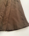 100% cotton wrap brown skirt with subtly brown floral pattern sewn in the USA