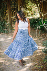 blue pattern wrap flowy skirt