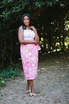 wrap skirt in pink florals