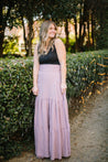 long wrap skirt in lilac plaid