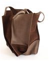 Brown suede and leather relaxed tote handmade by artisans overcoming poverty in Ethiopia.