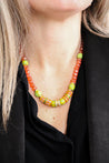 lightweight beaded necklace in orange, green, red colors