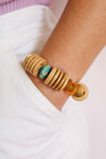 wood beaded bracelet with colorful bead and crystal orange bead