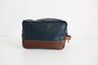 dopp kit leather bag in navy and dark brown