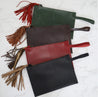 Leather wristlet with tassel