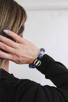 Blue Crystal Beads, Wooden Rondelles, African Accent Bead bracelet