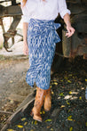 abstract pattern in navy blue and light blue wrap skirt