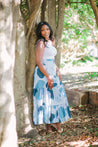 flowy blue wrap skirts