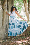 long circle pattern skirts in blue hues