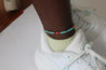 Anklets in turquoise and red seed beads.