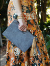 Leather wristlet with tassel