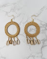 Jalia Round Rattan and Shell Drop Earrings