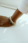 Black, Grey, and White Fortunate Bracelets on Model - Ethically Made Jewelry